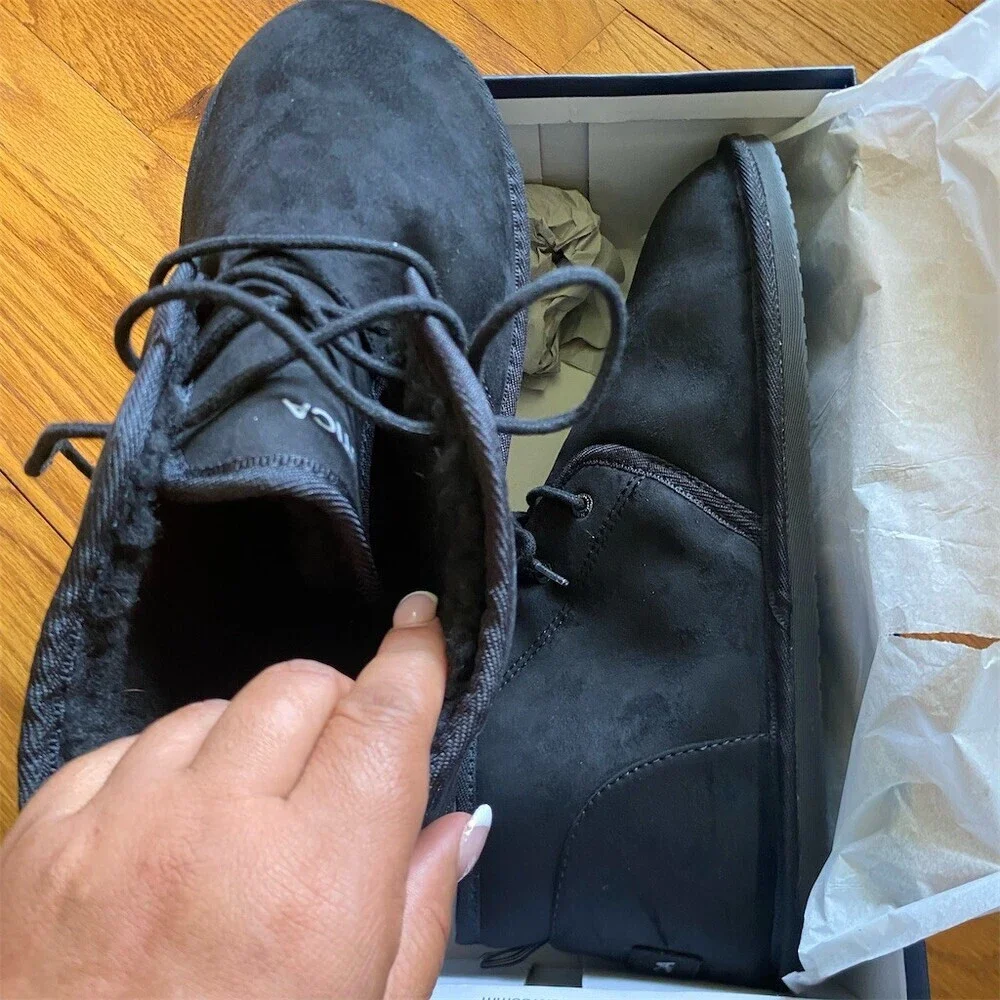 Nautica Men's Ankle Boot Slippers Black Fleece Lined Non-Slip Size 12